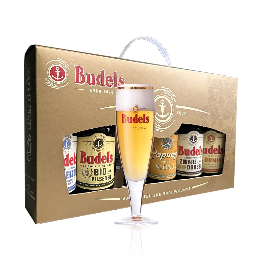 Budels - Geschenkdoos + glas 5 x 30 cl BIO