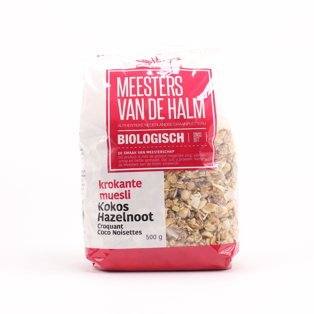 De Halm - Krokante Muesli Kokos Hazelnoten 500 g BIO