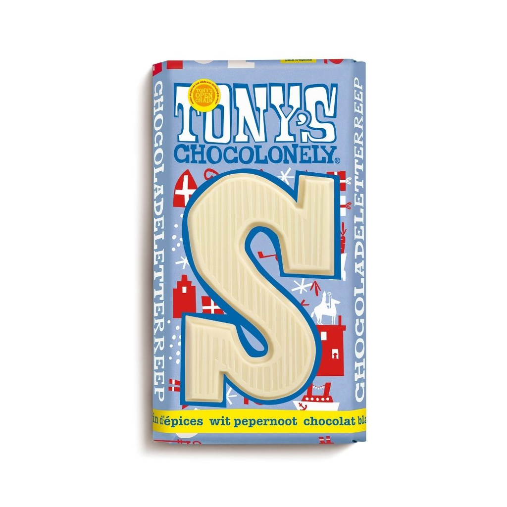 Tony's Chocolonely - Chocoladeletter Reep S Wit Pepernoten 180 g