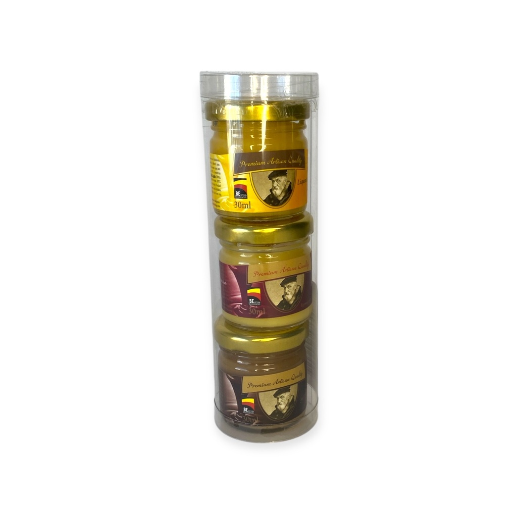 Ouden koker met 3 potjes advocaat á 30ml