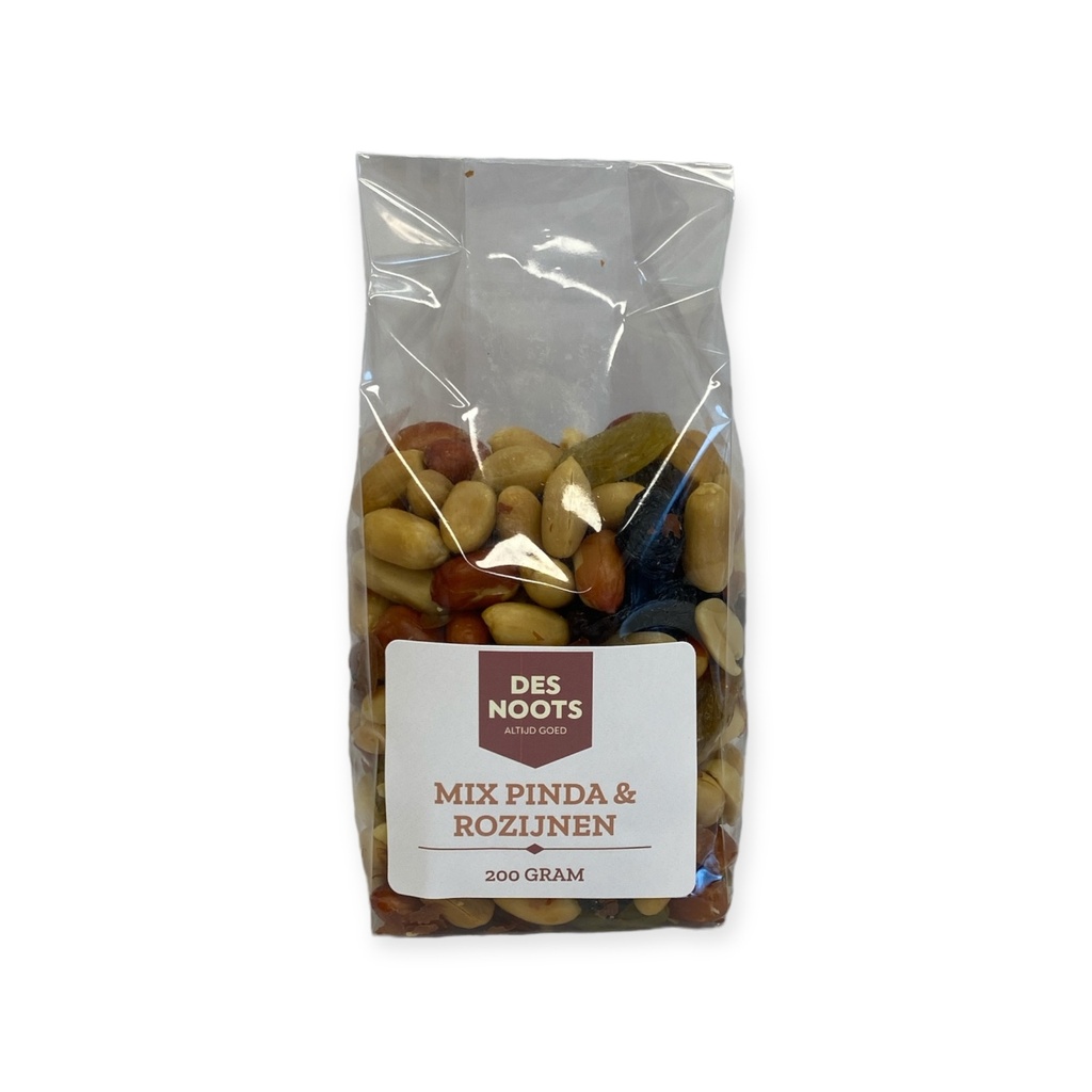 Des Noots - Pinda & Rozijnen Mix Transparant 200gr    