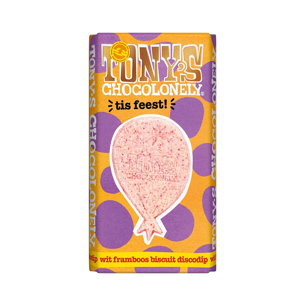 Tony's Chocolonely - Wit Framb Bisc Disco - Feest 180gr  