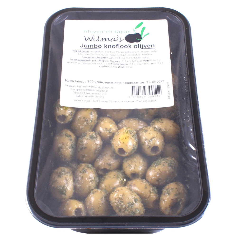 Wilma's - Jumbo Knoflook Olijven 800 gr    