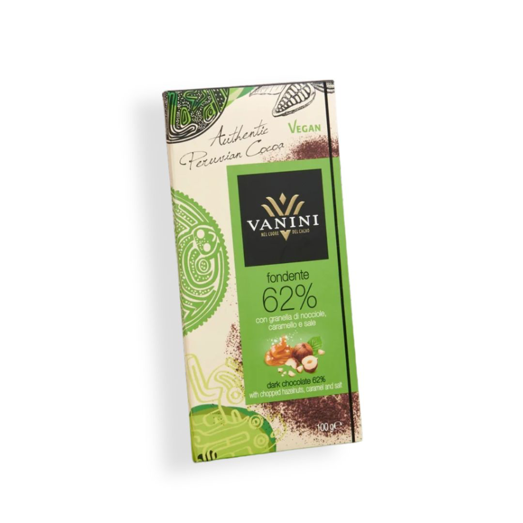 Vanini - Pure chocolade 62% hazelnoot, karamel en zout 100 g 