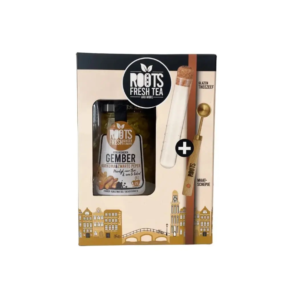 Kesbeke - Roots - Giftset Theezeef, Maatschep & Gemberthee 235 g