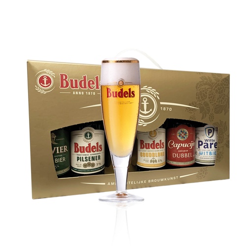 [1148] Budels - Geschenkdoos Bier + glas 5 x 30 cl    