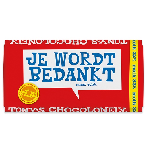 [90107] Tony's Chocolonely - Melk Bedankt 180gr      