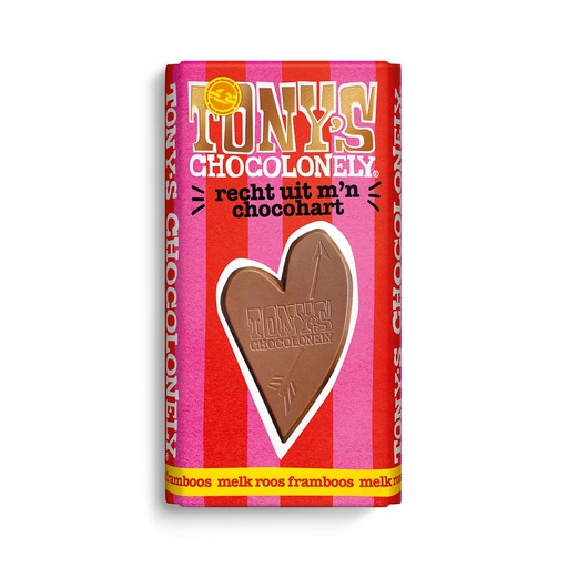 [90015] Tony's Chocolonely - Melk Roos Framb - Chocohart 180gr   