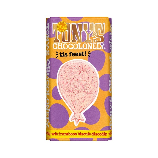 [90016] Tony's Chocolonely - Wit Framb Bisc Disco - Feest 180gr  