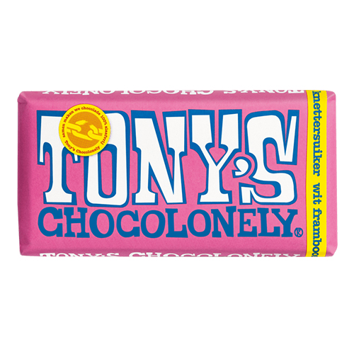 [90009] Tony's Chocolonely - Wit Framboos Knettersuiker 180 gr    