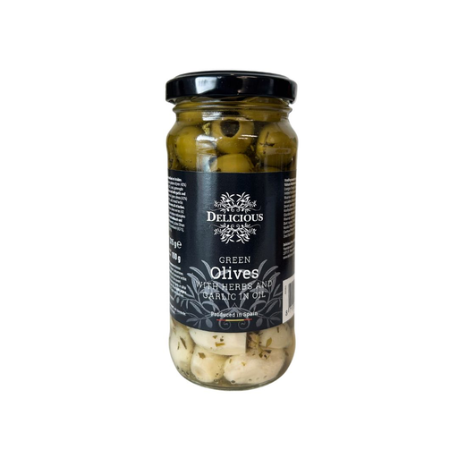 [7048] Delicious Food and Gourmet - Groene Olijven met Knoflook & Kruiden 215 g